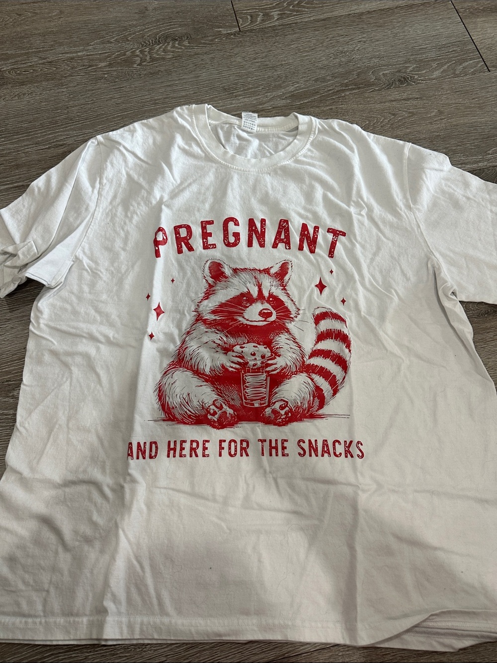 Pregnant and Here for the Snacks Long Sleeve Tee - White/Red